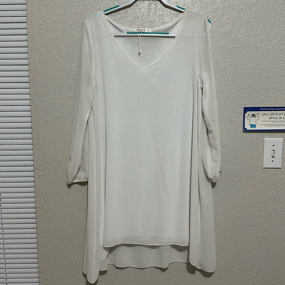 Pakula, small, white, long sleeve dress